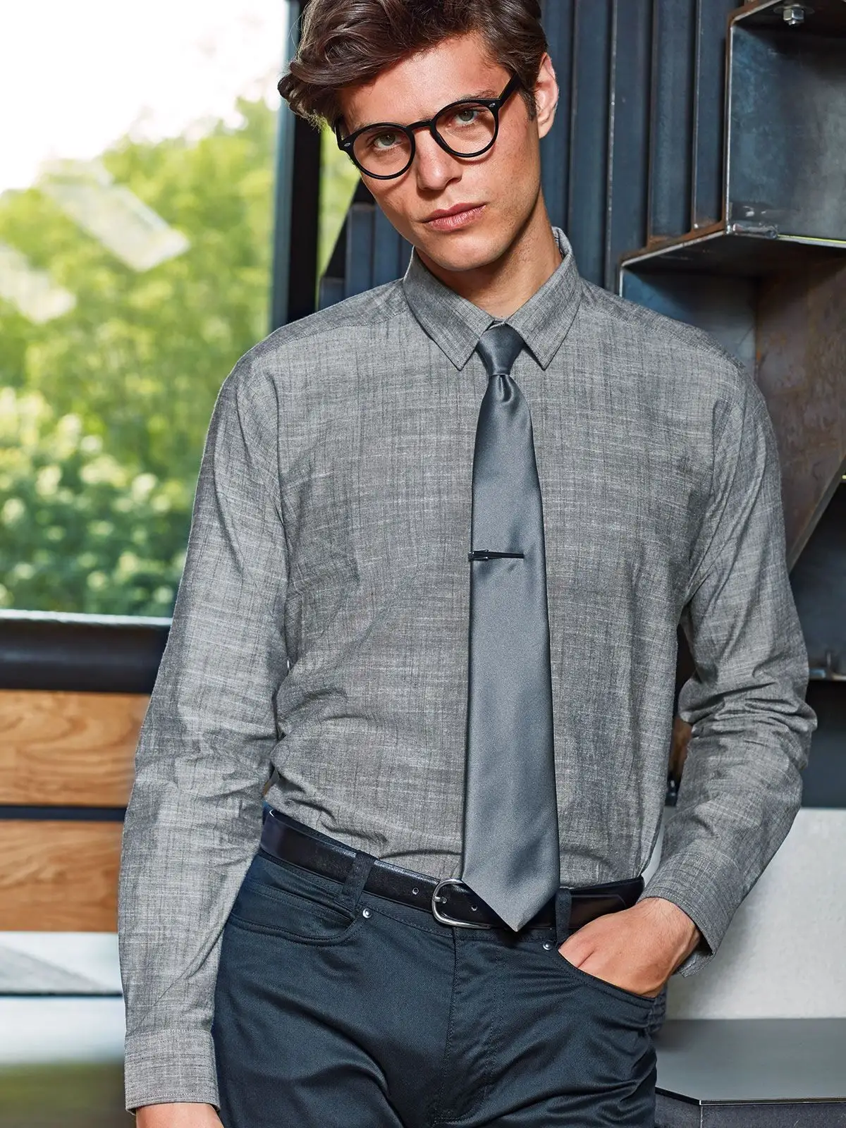 Men's Cotton Slub Chambray Long Sleeve Shirt - Premier - PR245