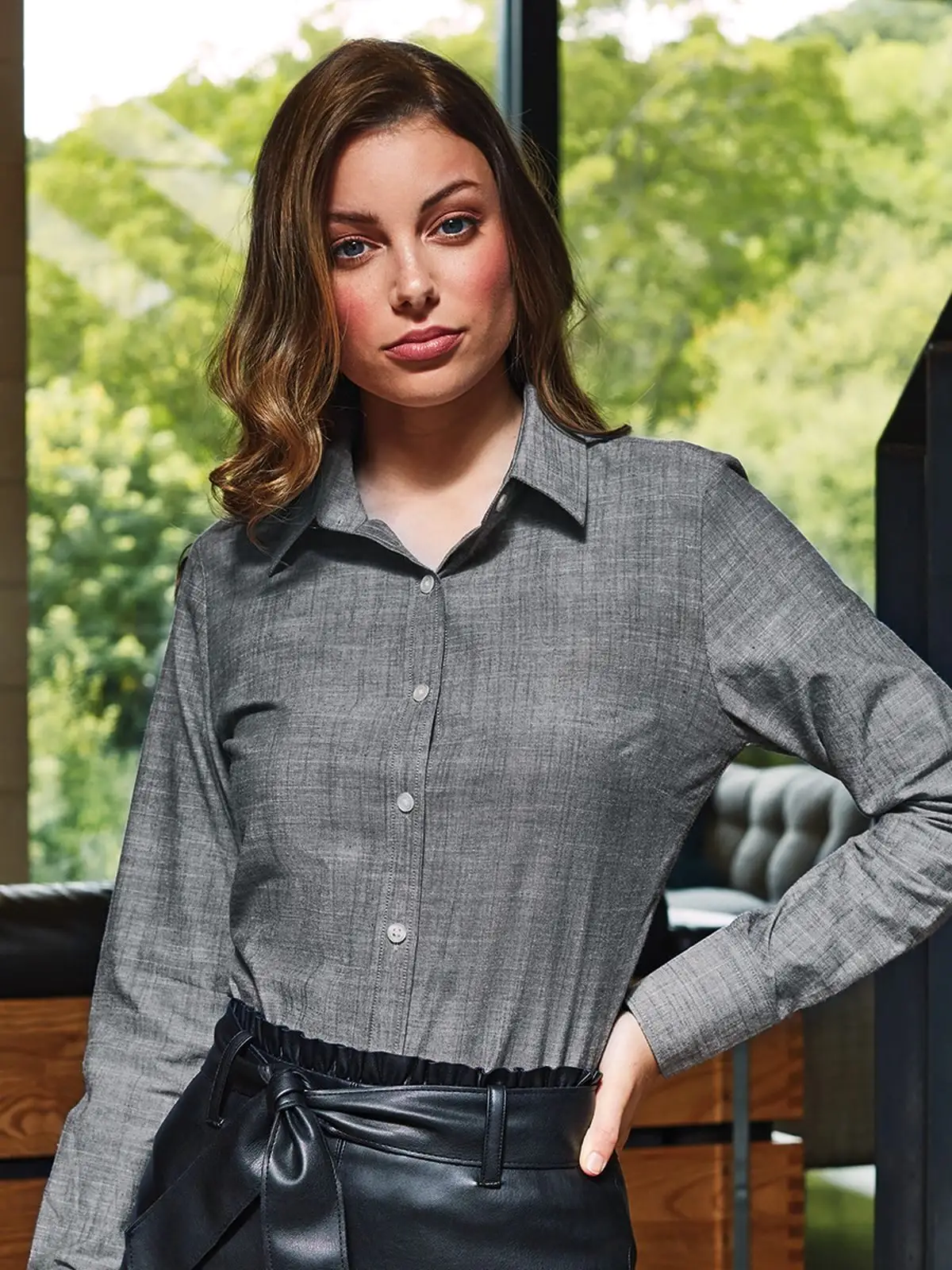 Women's Cotton Slub Chambray Long Sleeve Shirt - Premier - PR345