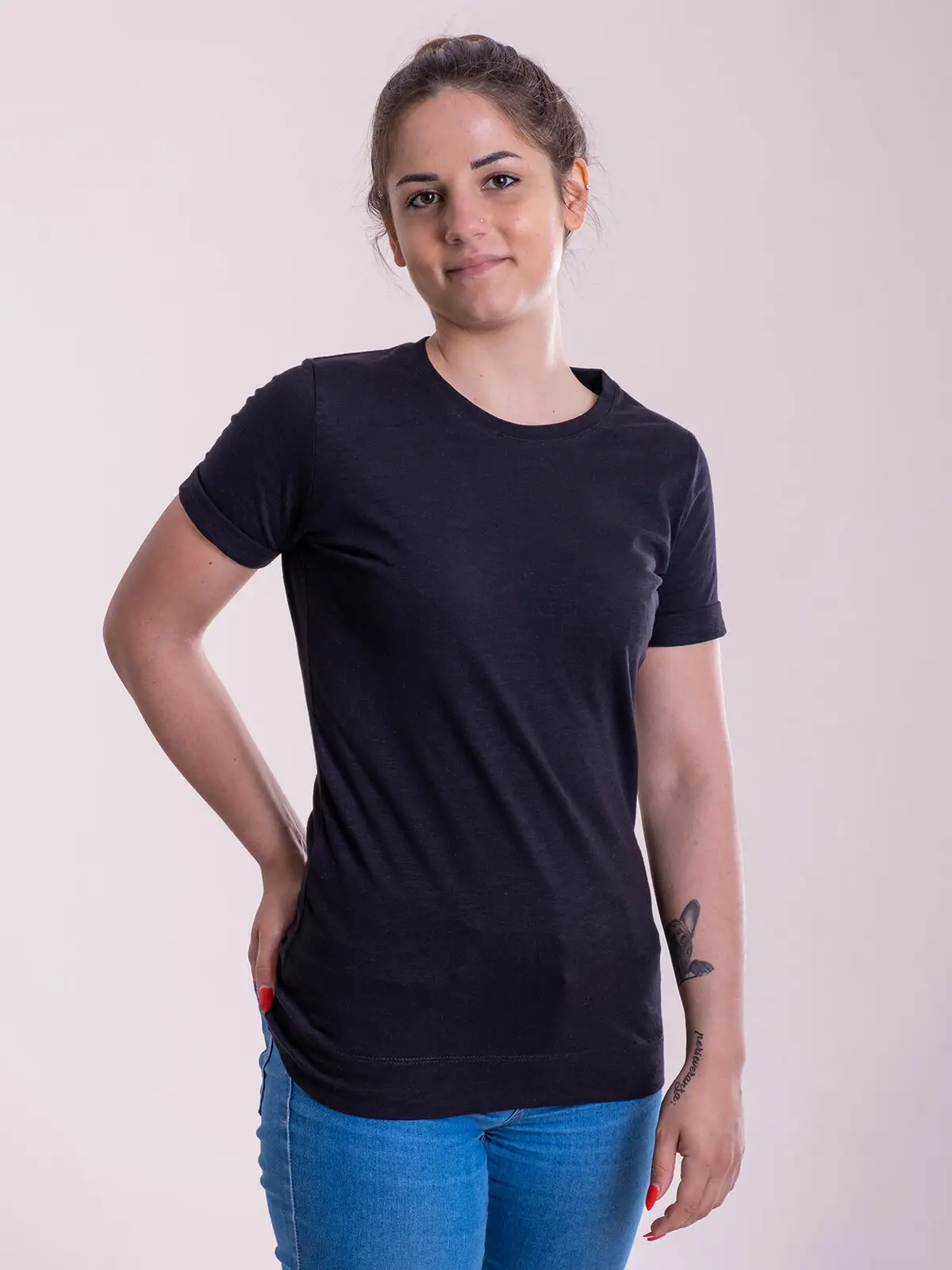 T-shirt donna slub con risvolto - Cotton &amp; Art - CAMP007