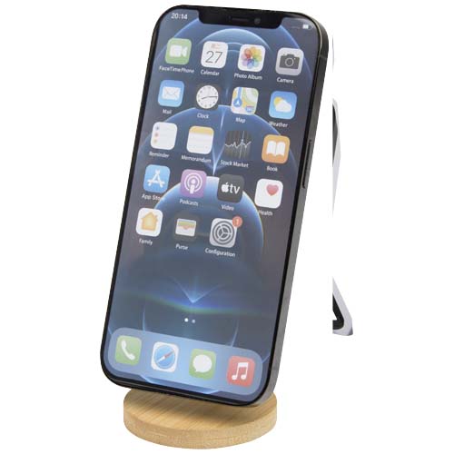 Supporto magnetico per telefono pieghevole in plastica riciclata con dettagli in bamb&ugrave; Alcor - 124463
