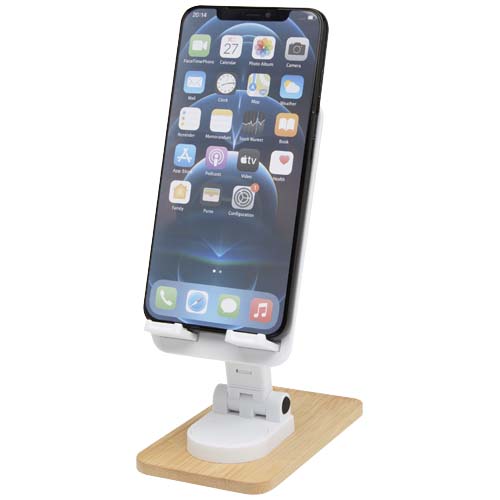 Supporto per telefono da tavolo pieghevole in plastica riciclata con dettagli in bamb&ugrave; Alfirk - 124464