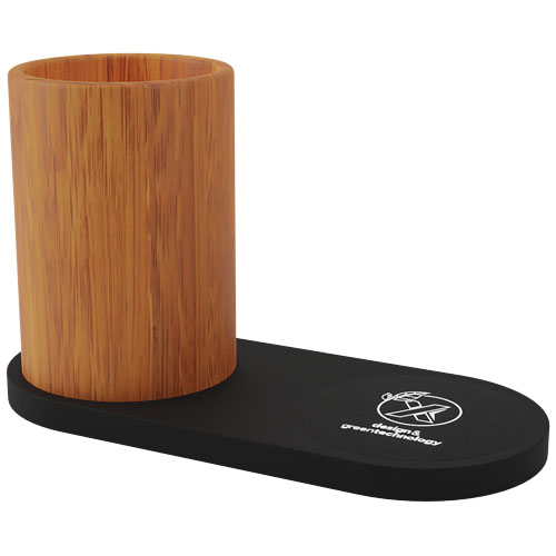 Stazione di ricarica wireless da 10 W con logo luminoso e portamatite in bamb&ugrave; SCX.design W17 - 1PX078